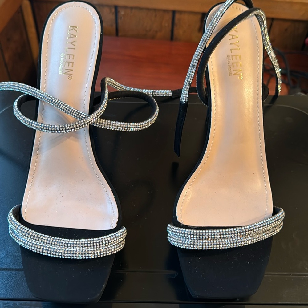 Black rhinestone sandals size 11